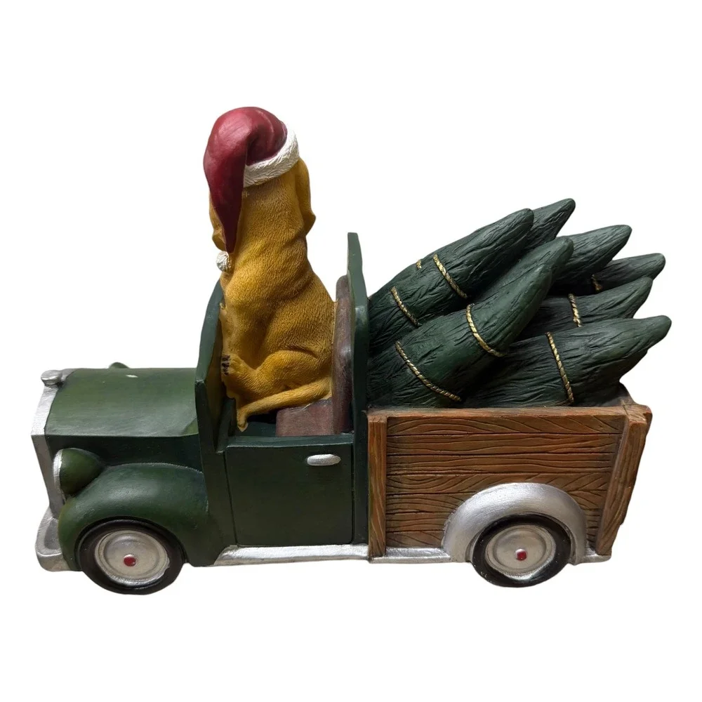 Holiday Christmas Santa Hat Yellow Lab Hound Dog Red Truck Tree Figurine‎